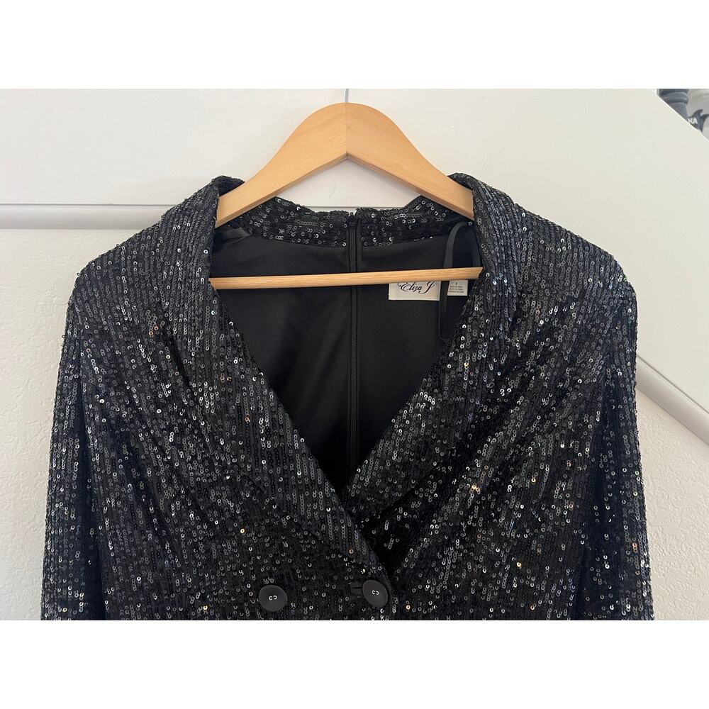 Eliza J Sequin Button Down Coat Dress Womens Size 8 Y2K Glam Party Event Black - Picture 7 of 15